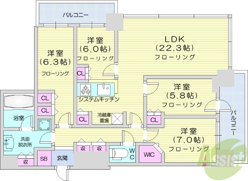 札幌市北区北八条西のマンションの間取り