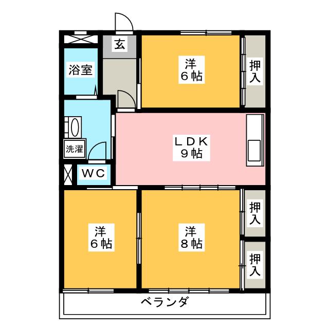 パークハイツ愛成　ウエストの間取り