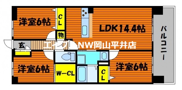 岡山市中区高屋のマンションの間取り