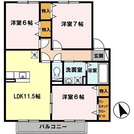 姫路市網干区和久のアパートの間取り