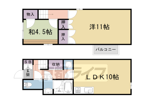 嵯峨朝日町貸家の間取り