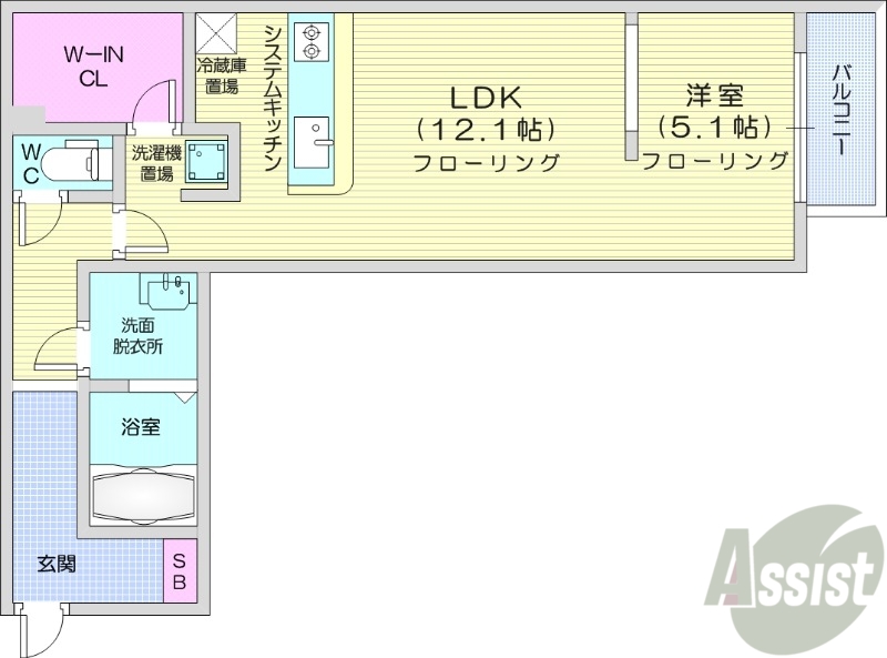 札幌市豊平区月寒西三条のマンションの間取り