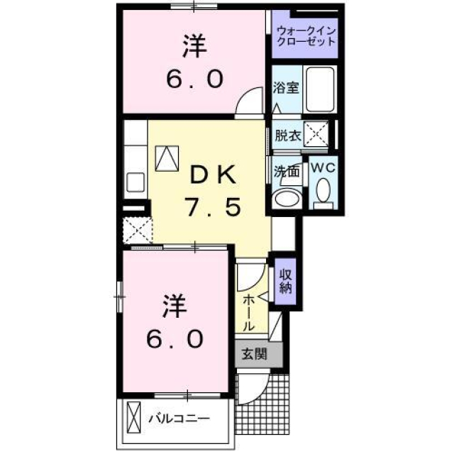 松山市溝辺町のアパートの間取り