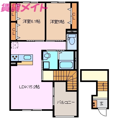 津市芸濃町椋本のアパートの間取り