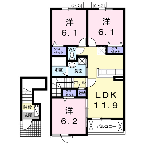 徳島市新浜町のアパートの間取り