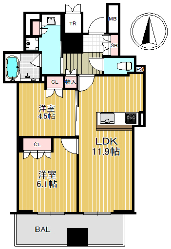 クレヴィアタワー御堂筋本町の間取り
