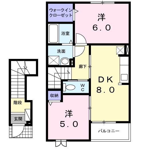 由利本荘市薬師堂のアパートの間取り