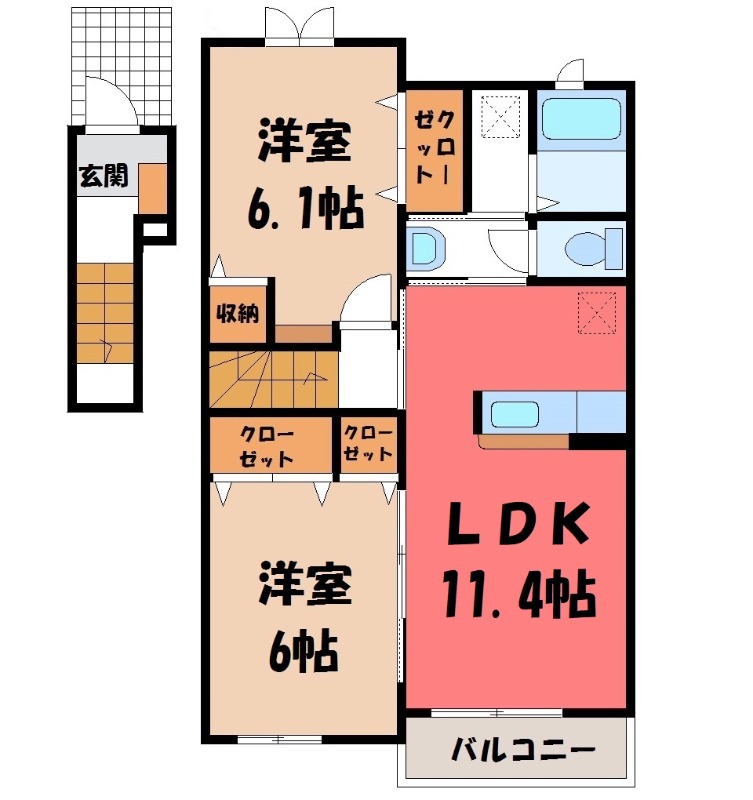 筑西市布川のアパートの間取り