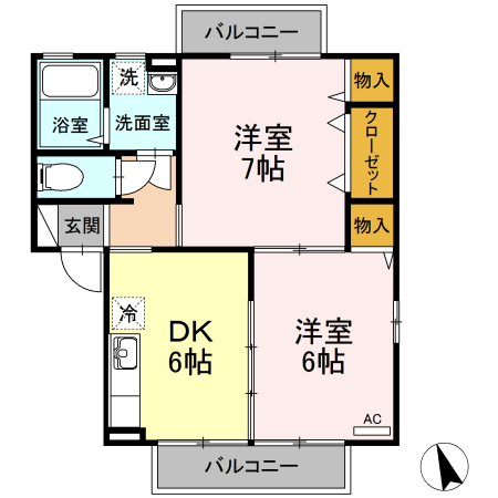 松山市朝日ケ丘のアパートの間取り