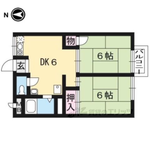 京都市西京区桂上野北町のアパートの間取り