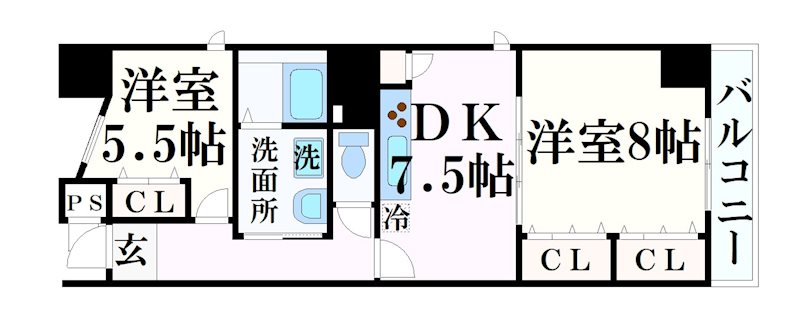 神戸市兵庫区新開地のマンションの間取り
