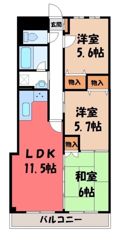 宇都宮市元今泉のマンションの間取り