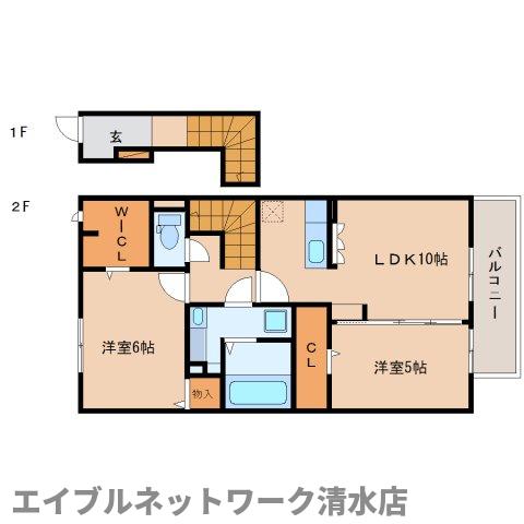 静岡市清水区蒲原新栄のアパートの間取り