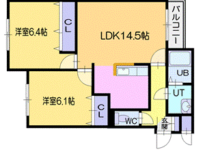 【小樽市新富町のマンションの間取り】