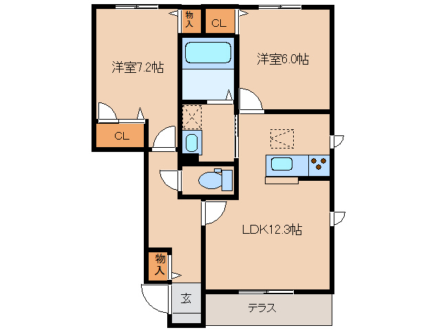 橿原市東坊城町のアパートの間取り