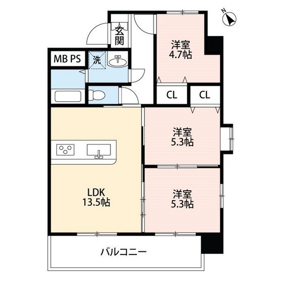 熊本市中央区新屋敷のマンションの間取り