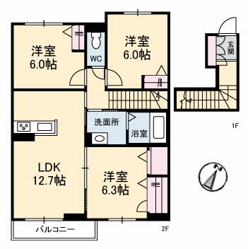 福山市本庄町中のアパートの間取り