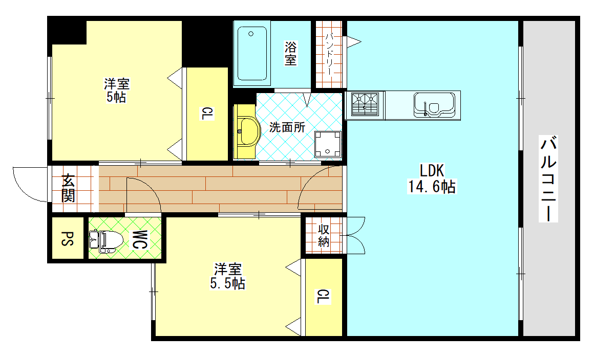 大阪市平野区瓜破西のマンションの間取り