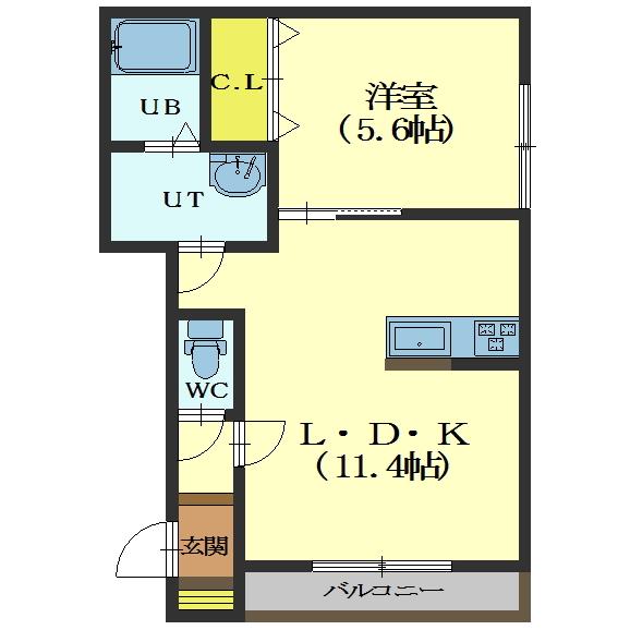 函館市万代町のアパートの間取り