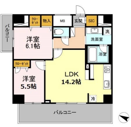 鹿児島市中央町のマンションの間取り