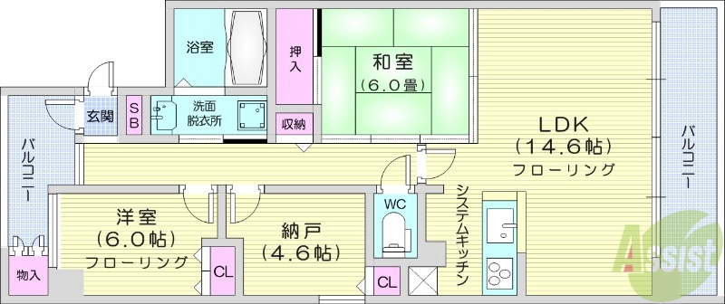 仙台市泉区友愛町のマンションの間取り