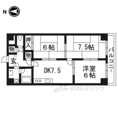 京都市山科区大宅御供田町のマンションの間取り