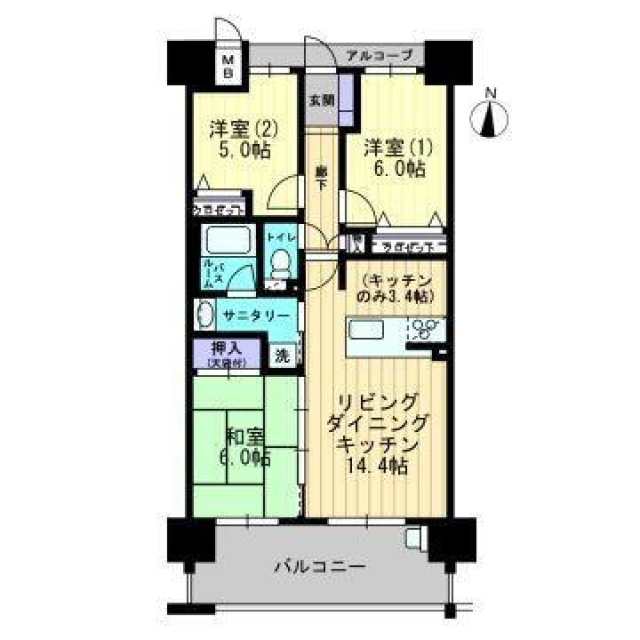 松山市道後北代のマンションの間取り