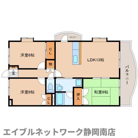 静岡市駿河区曲金のマンションの間取り