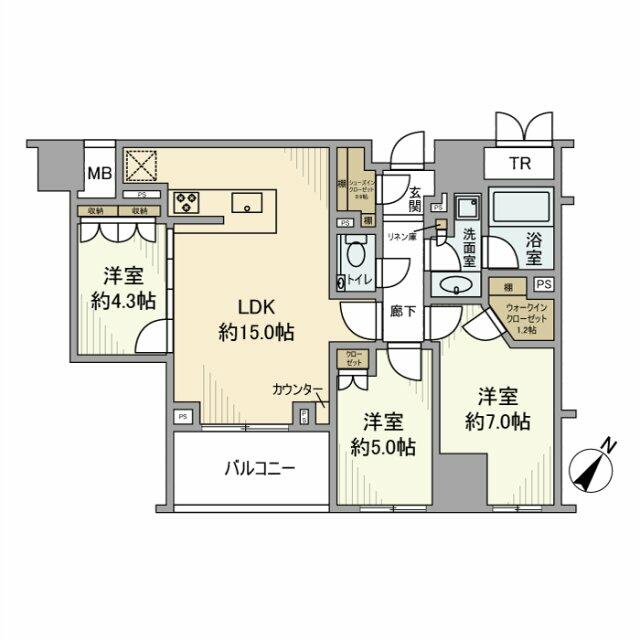 中央区日本橋浜町のマンションの間取り