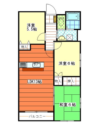 姫路市飾磨区下野田のマンションの間取り