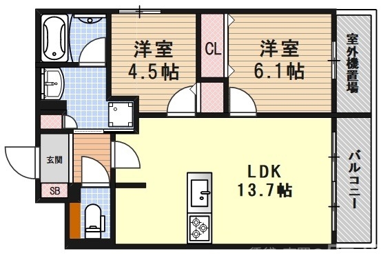 グランディールA&N出町柳の間取り