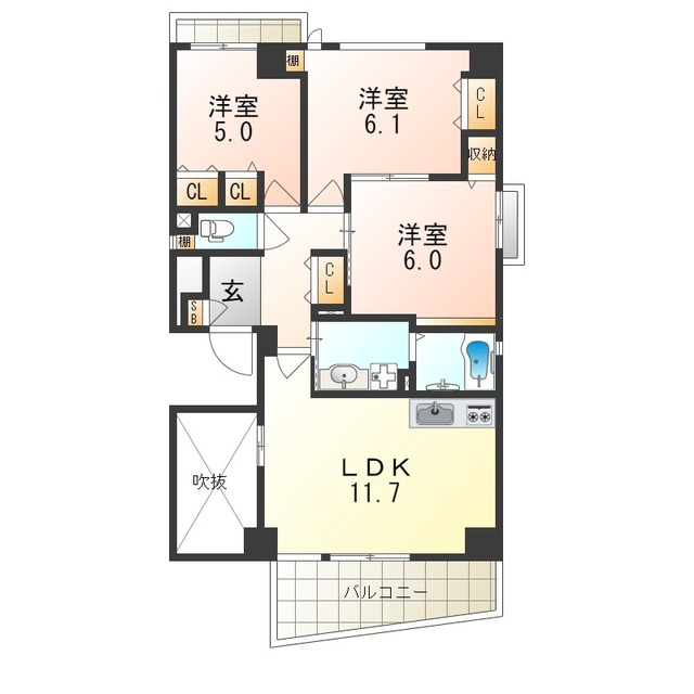 大阪市西淀川区佃のマンションの間取り