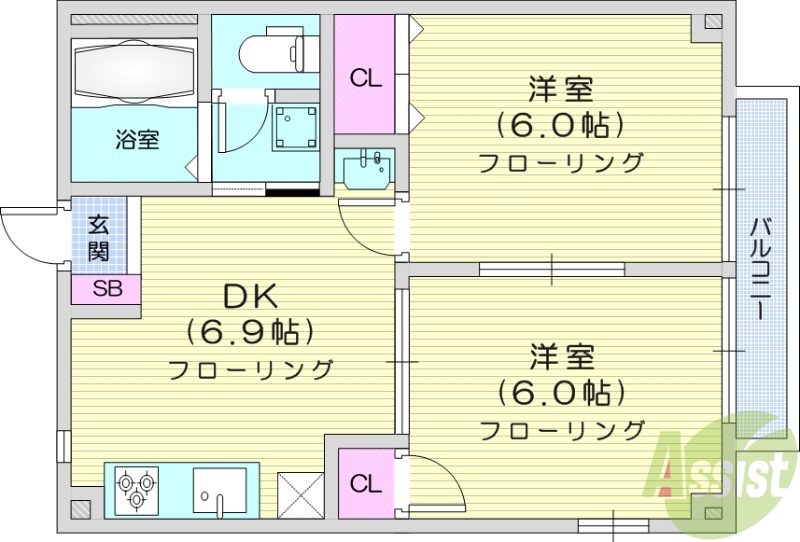 塩竈市玉川のアパートの間取り