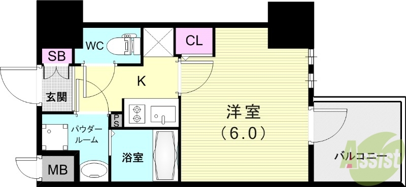 神戸市中央区中山手通のマンションの間取り