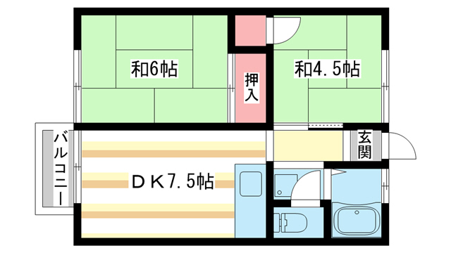 奈良市西九条町のアパートの間取り