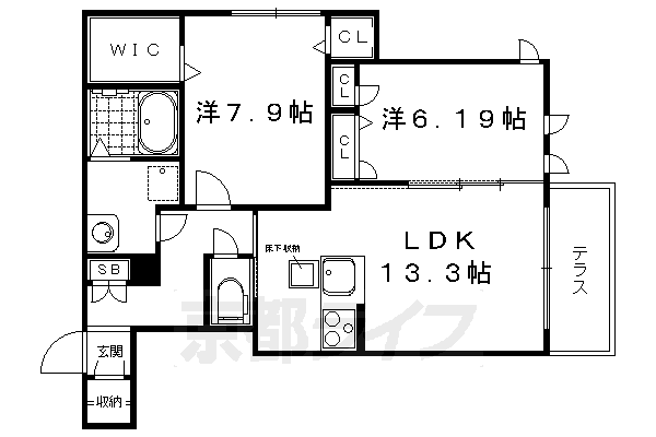 京都市左京区一乗寺梅ノ木町のマンションの間取り