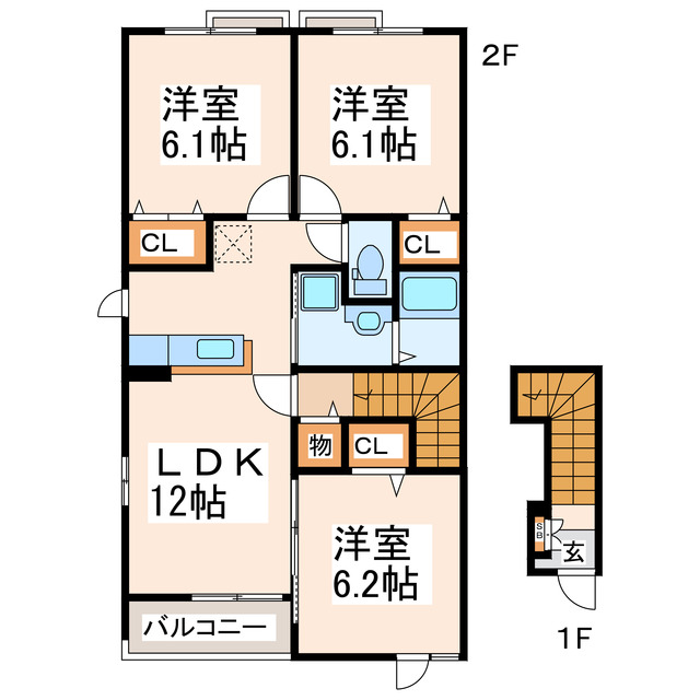 宇城市松橋町曲野のアパートの間取り