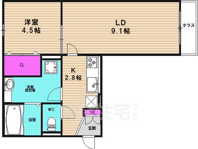 京都市伏見区横大路畑中町のアパートの間取り