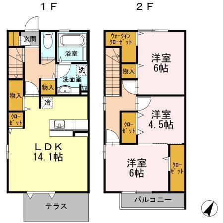 タウンハウスグラン東深津　Ａ棟の間取り