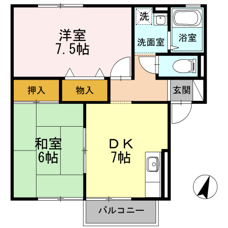 笛吹市石和町東高橋のアパートの間取り