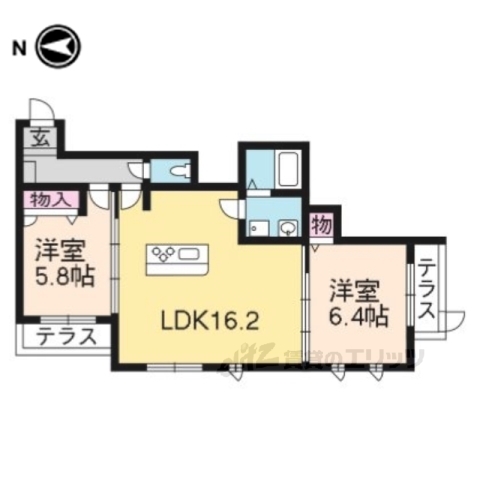 京都市左京区一乗寺梅ノ木町のマンションの間取り