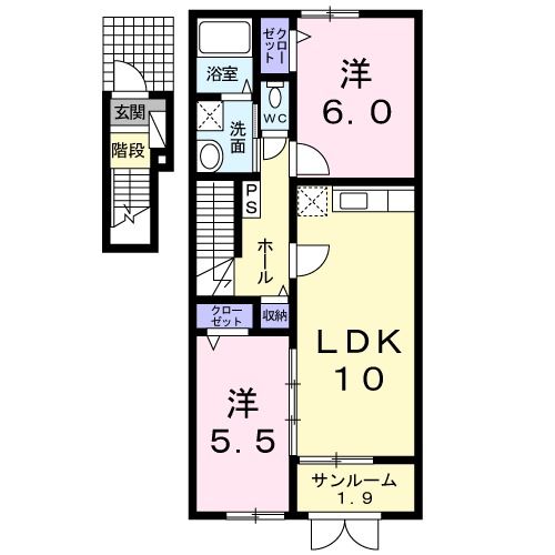 【新潟市秋葉区大鹿のアパートの間取り】