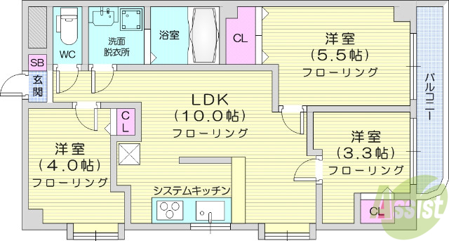 仙台市宮城野区岩切のマンションの間取り