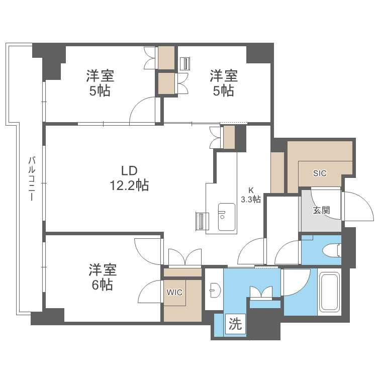 札幌市中央区宮ケ丘のマンションの間取り