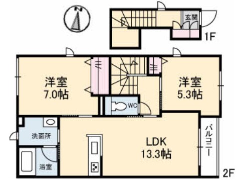 岡山市北区平野のアパートの間取り