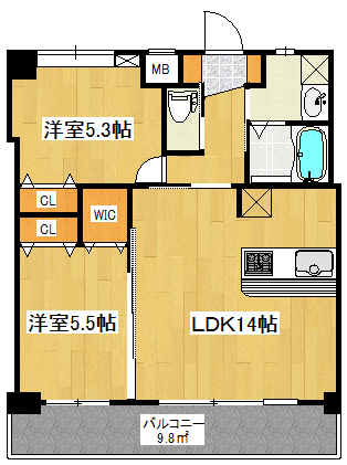 北九州市小倉北区下到津のマンションの間取り