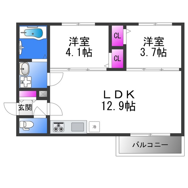 大阪市平野区長吉川辺のアパートの間取り