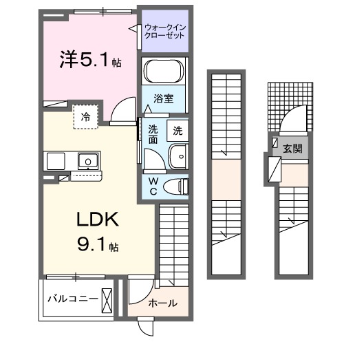ＪＲ呉線 新広駅 バス乗車時間：16分 最寄りバス停で下車 徒歩5分 3階建 築3年の間取り写真