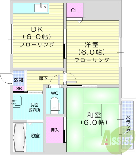 仙台市宮城野区小鶴のアパートの間取り