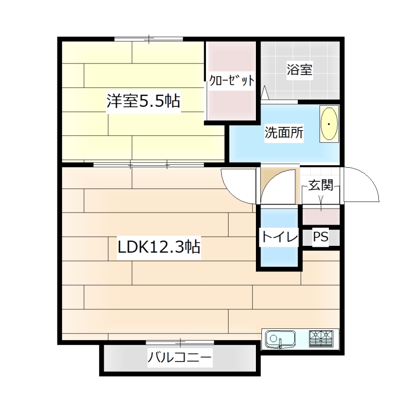 江別市牧場町のアパートの間取り